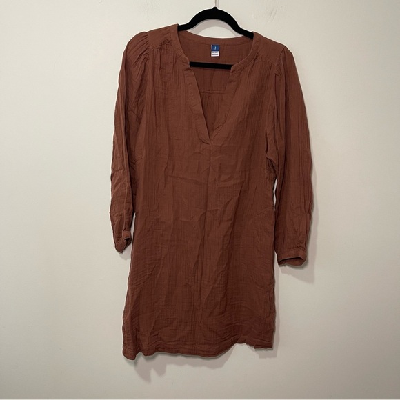 Old Navy Women’s Brown Long Sleeve Gauze Tunic Mini Dress Size S 100% Cotton - Picture 3 of 12